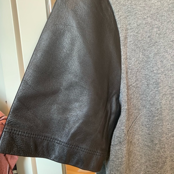 J crew gray shirt with leather sleeves - Picture 6 of 6